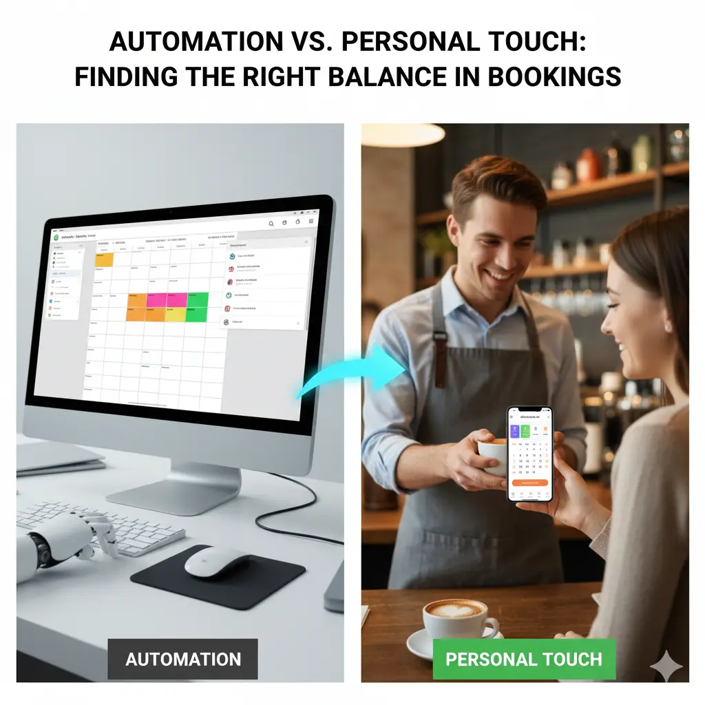 Automation icons and human interaction blended in a booking workflow